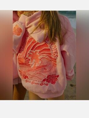 Pink Palm Puff - Everything Comes in Waves sweatshirt size L